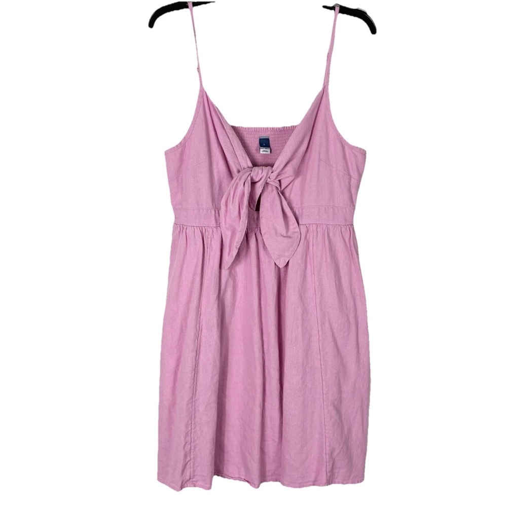 Old Navy Pink Linen Bow Mini Dress L Cottagecore Boho Indie Coquette Cutesy Y2K